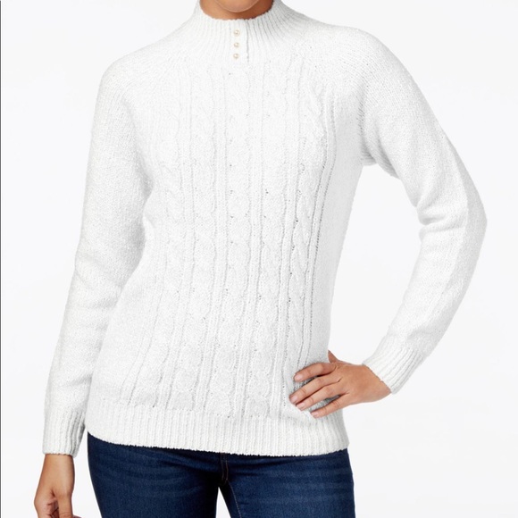 Karen Scott | Sweaters | Karen Scott White Mock Neck Sweater | Poshmark